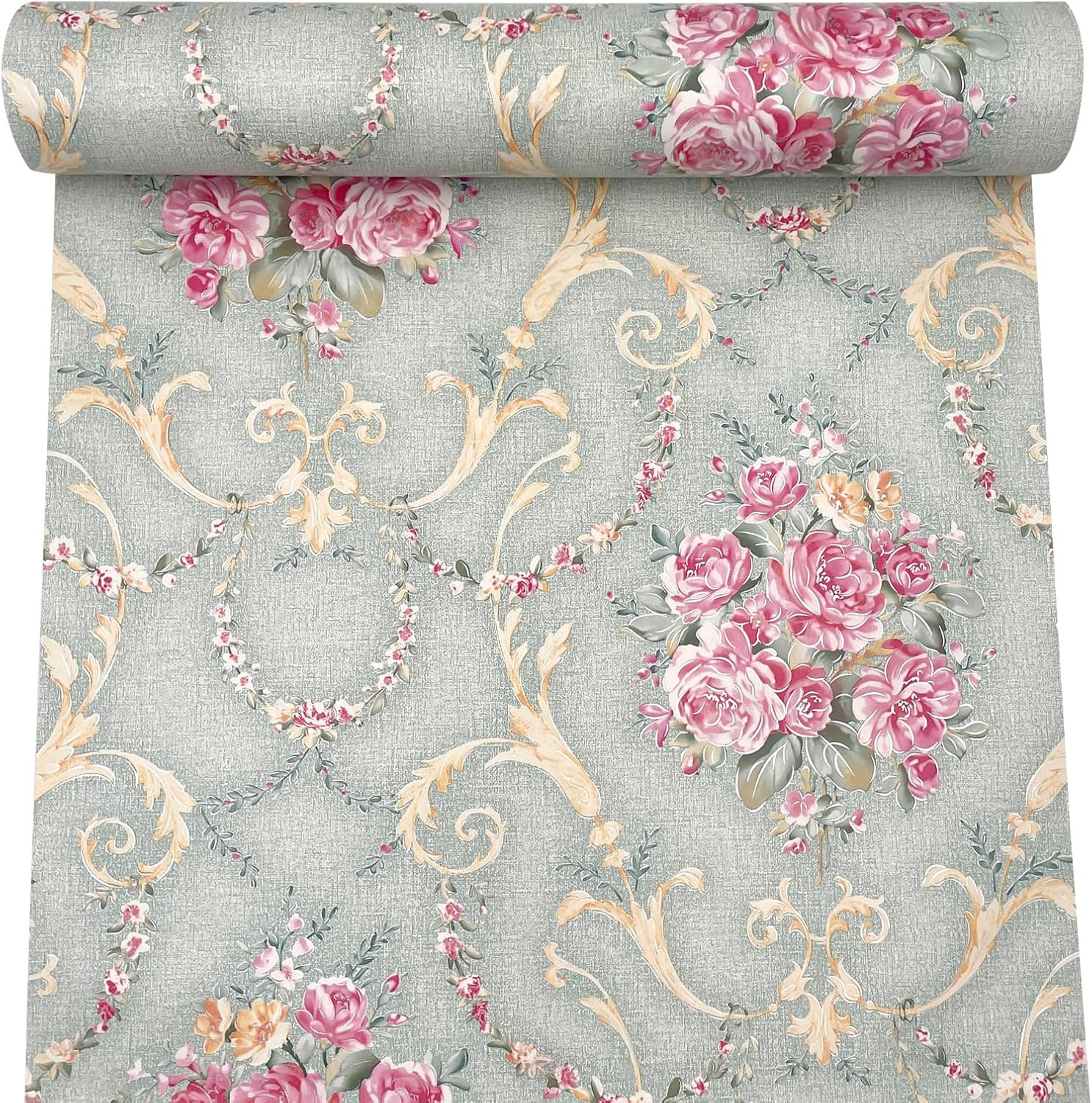 Retro Rose Furniture Paper Light Green Self-Adhesive Shelf Liner School Locker S