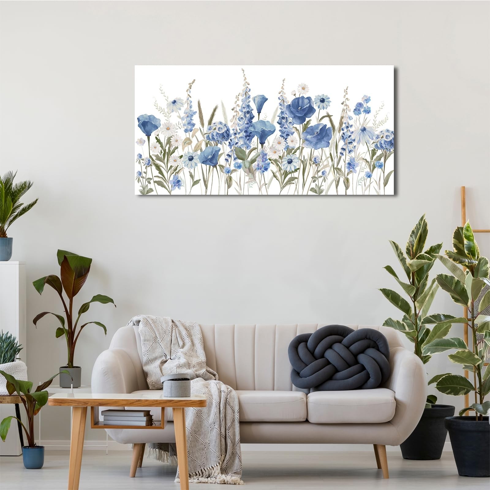 arteWOODS Elegant Flowers Wall Art – Blue White Botanical Pictures for Wall D…