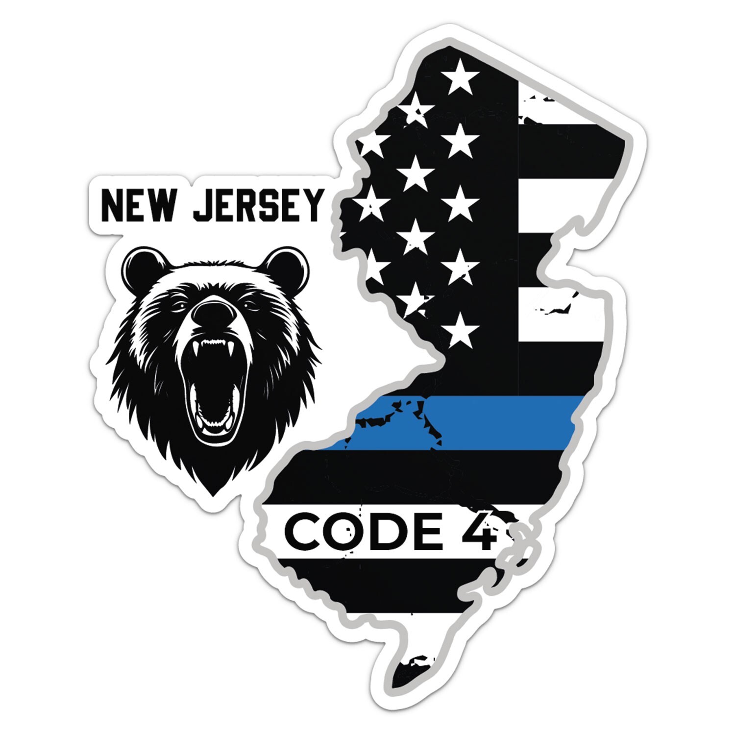 New Jersey State Code 4 Thin Blue line Sticker Car Bumper Vinyl Decal