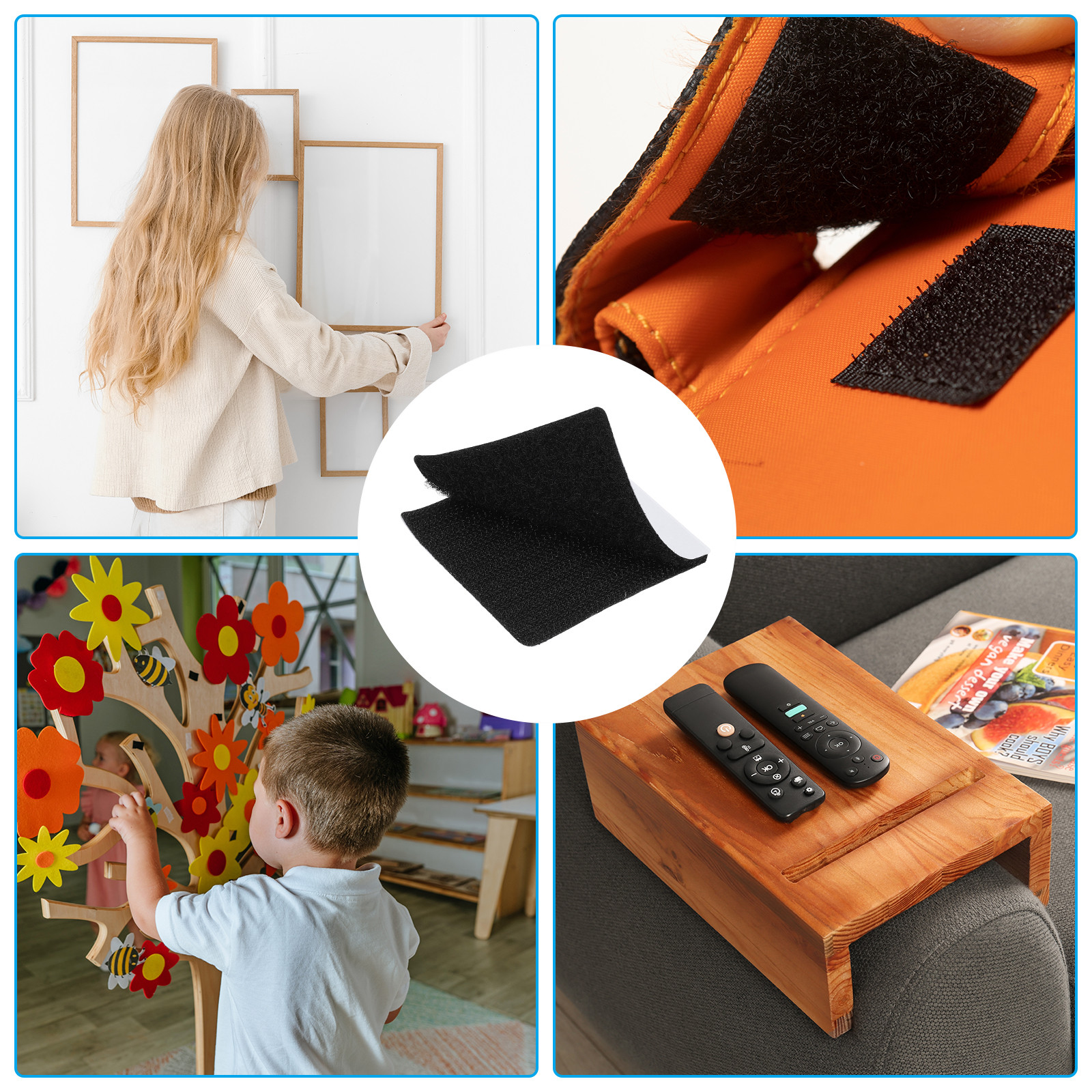 2×2 Inches Hook and Loop Dots 16 Sets Square Self Adhesive Tape Black