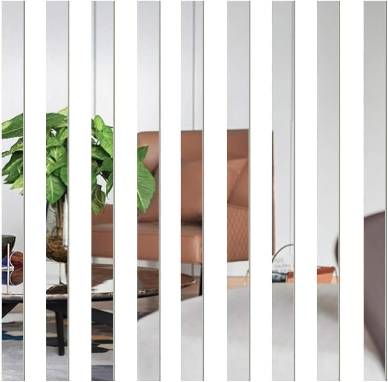 10 Pcs Mirror Wall Stickers Striped Design Mirror Art Tile Decal DIY Self Adh…