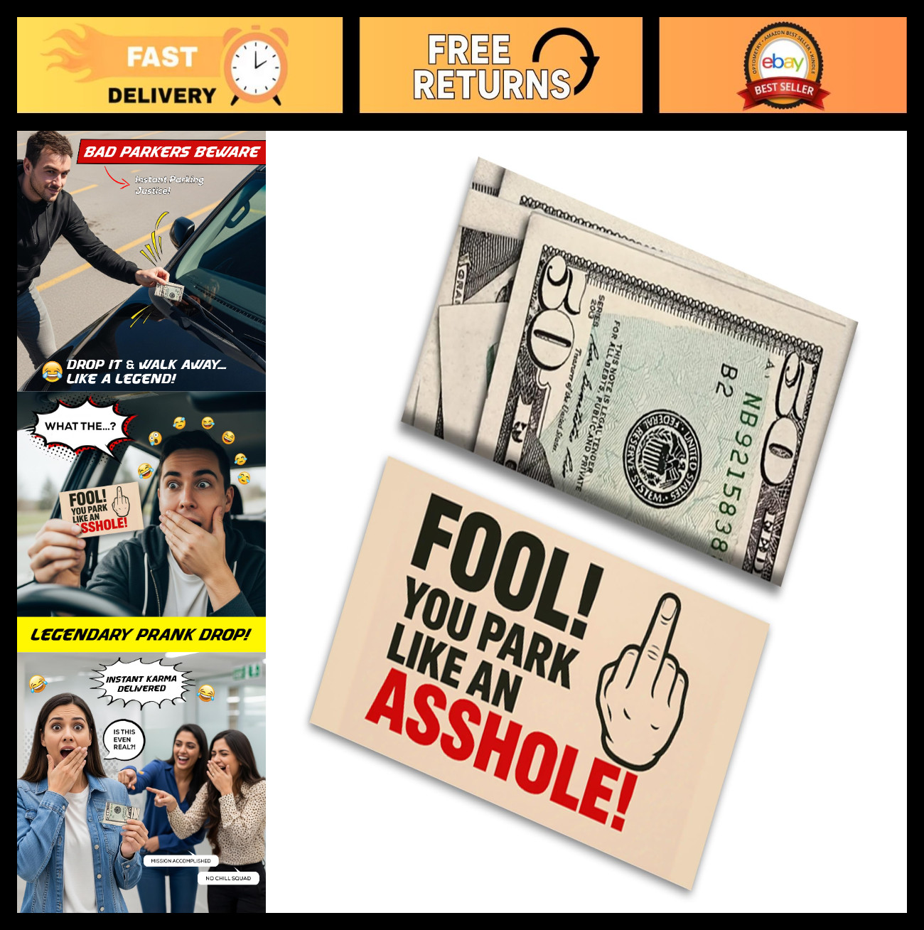 Funny Parking Prank Cards – "You Park Like an A*shole" – 50 Realistic Gag Gift N