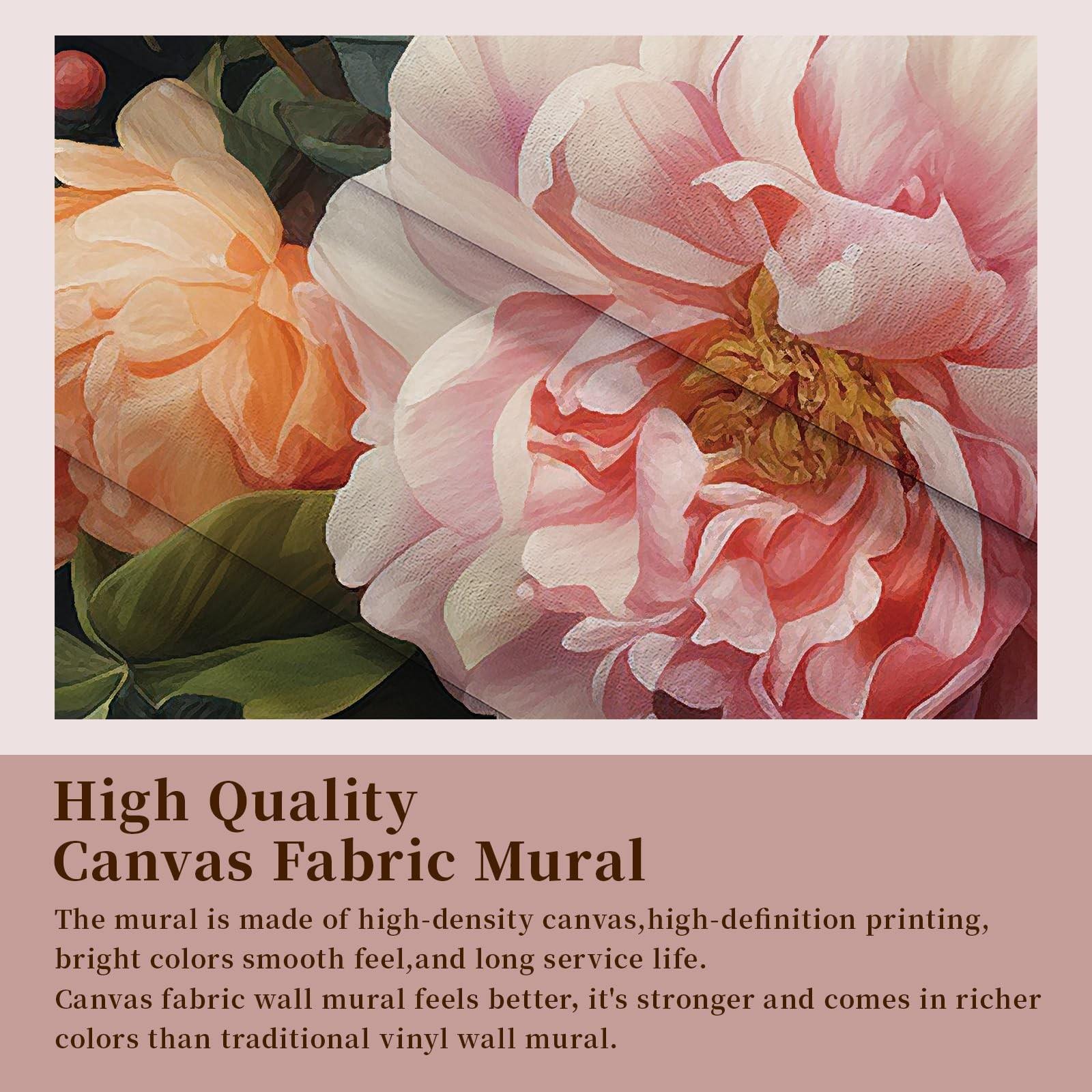 Large Floral Peel and Stick Wall Murals 148" W x 98" H Vintage 3D Dark Peony …