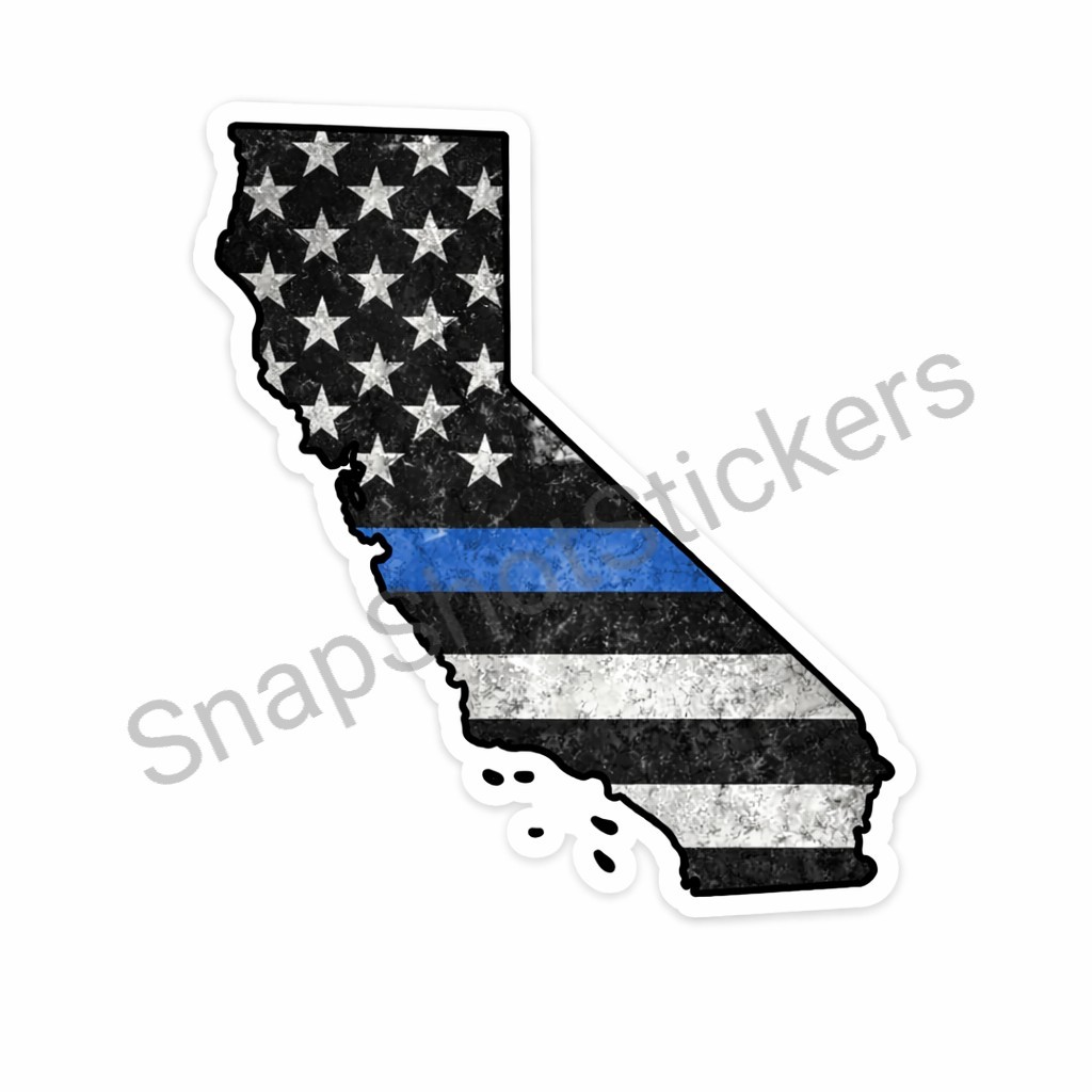 California | State Outline Vinyl Decal | Thin Blue Line Flag Support Police 07
