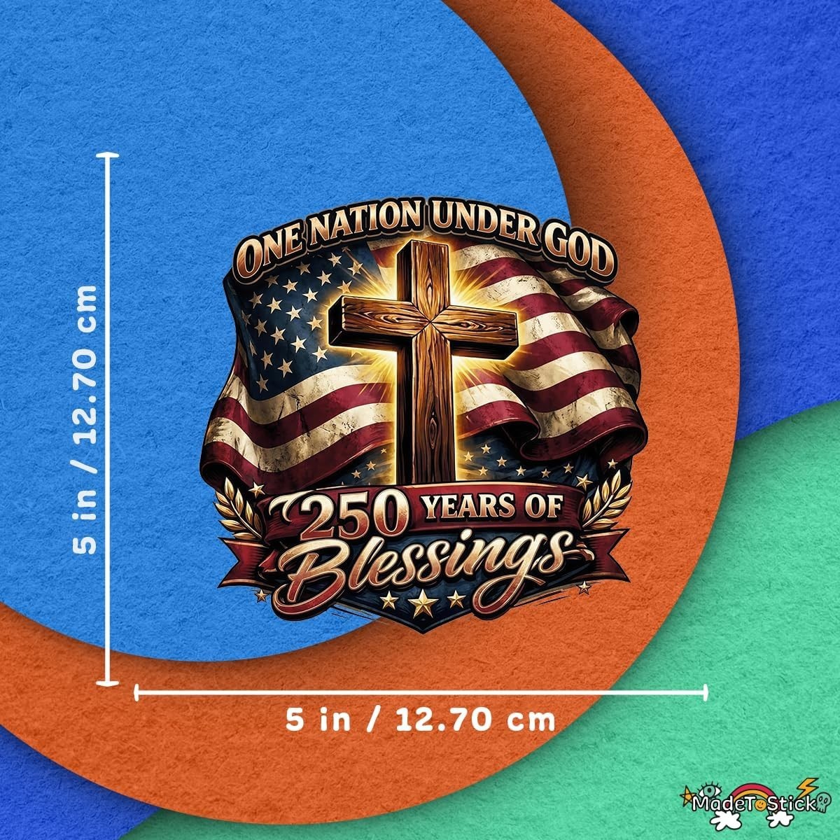 2-Pack One Nation Under God USA Flag Christian Cross Sticker Decal 5"x5"