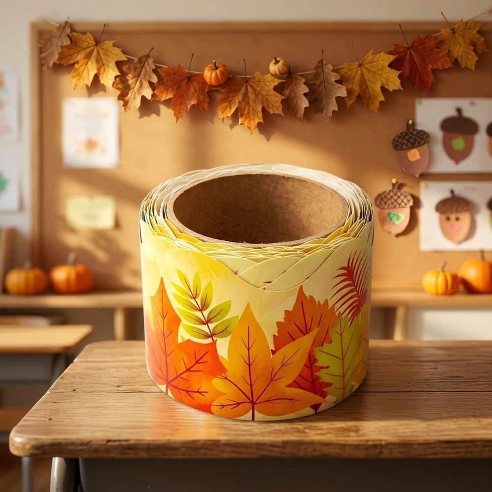 Yellow Paper Maple Leaf Stickers for Office Study Space Decoration 10 Meters