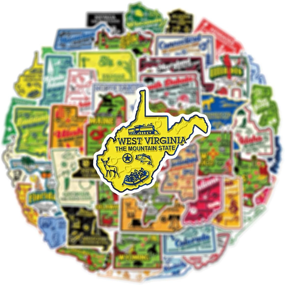 50Pcs United States Map Stickers – Waterproof Vinyl Removable No Residue Sticker