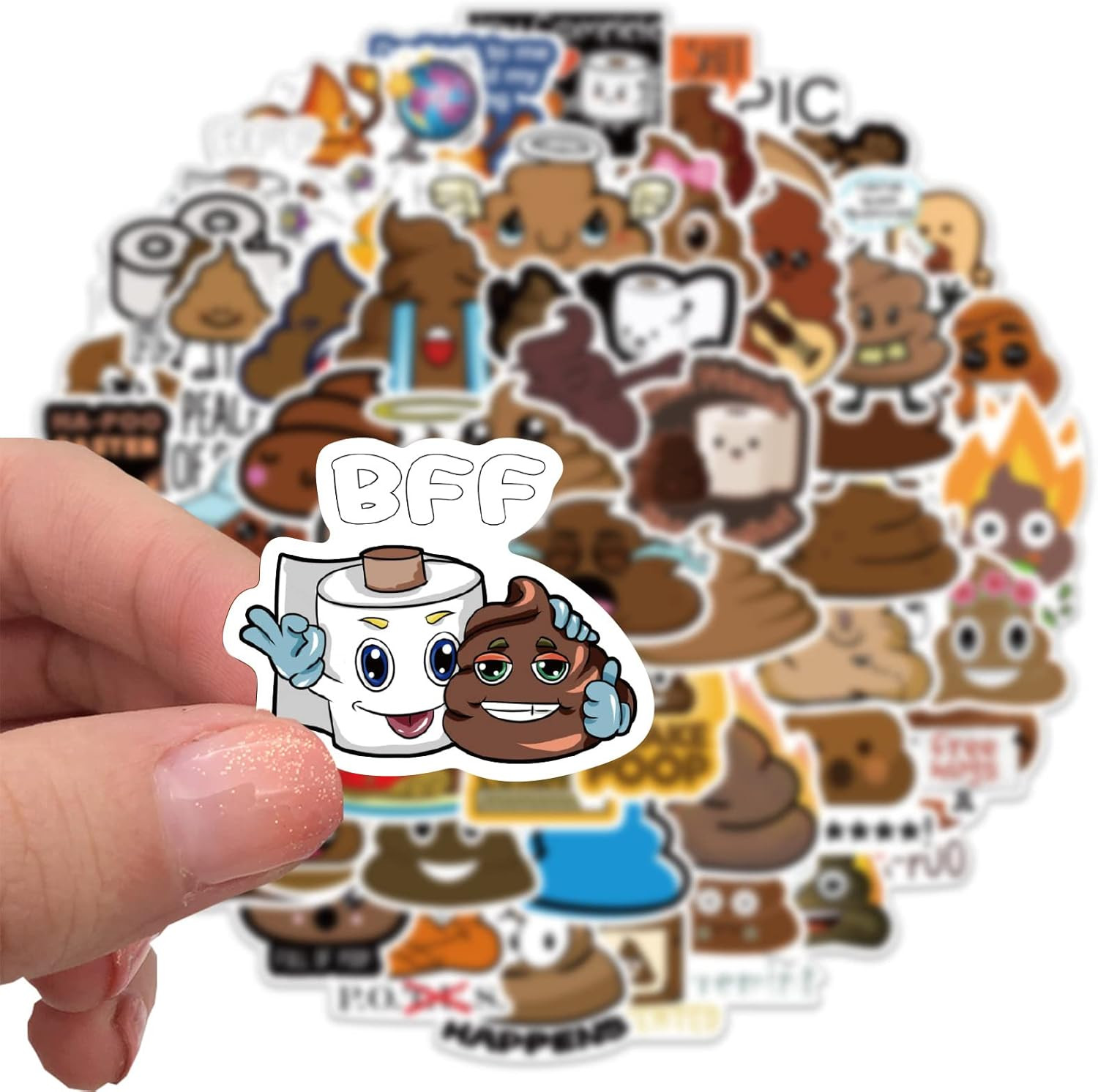 60Pcs Funny Poop Stickers, Cartoon Vinyl Waterproof Prank Decals for Laptop, Not