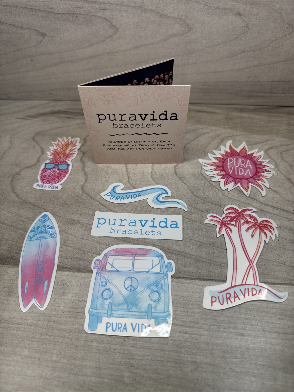 Pura Vida Bracelet Sticker Pack Of 7 Sticker Peace Bus Pineapple Sun Surfboard