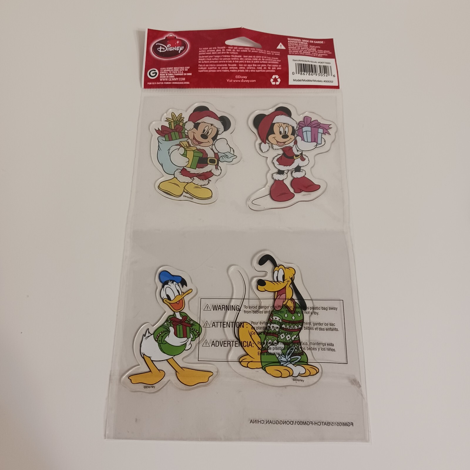 Gemmy Window Gel Clings Christmas Micky & Minnie & Donald Duck & Pluto NEW