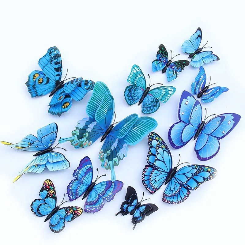 12PCS 3D Double Layer Butterfly Wall Stickers DIY Living Home Room Decor Art