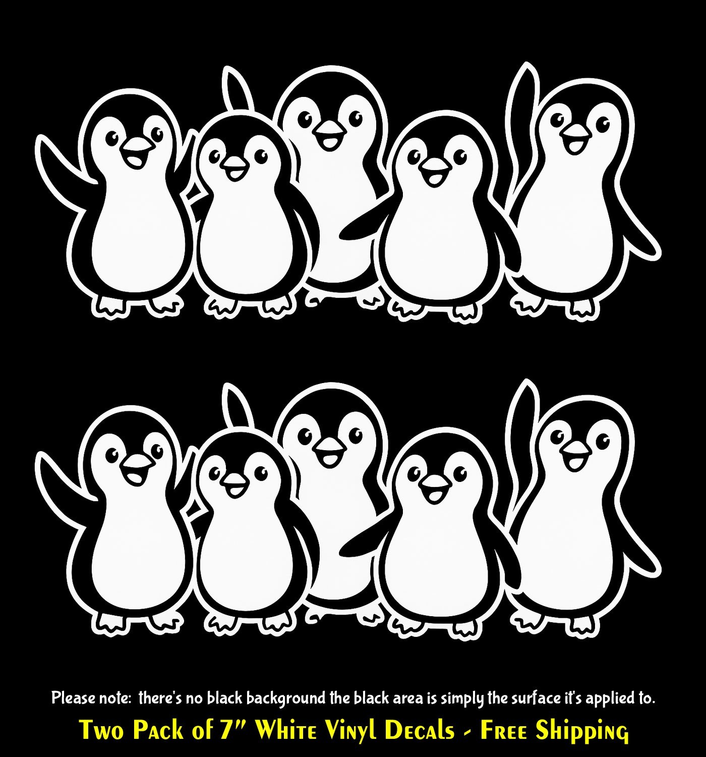 Penguin Family Two Pack of 7" White Vinyl Decals Car Truck Window Laptop Tablet