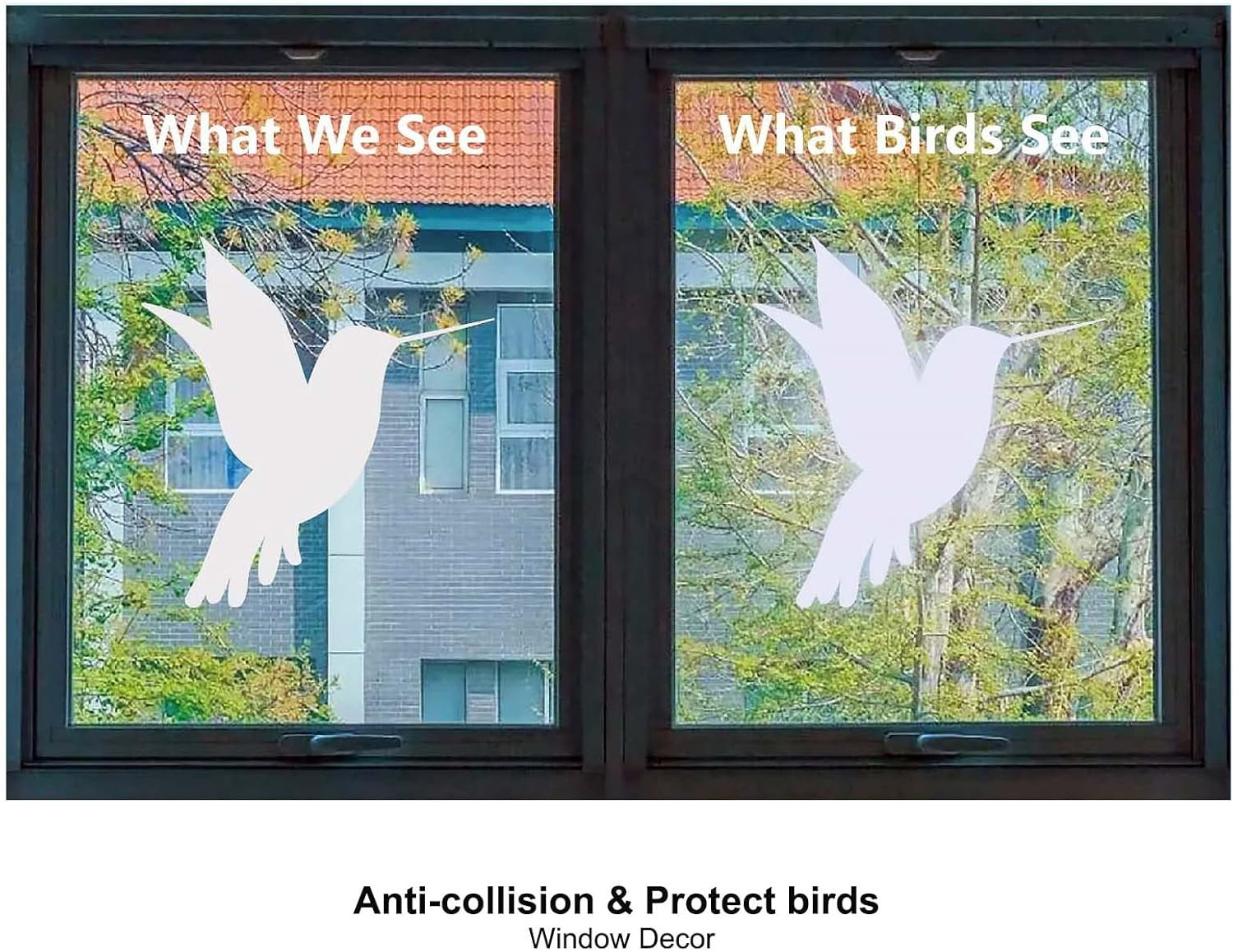 16 Pieces Window Decals to Prevent Bird Strikes, Hummingbird Anti Collision Wind
