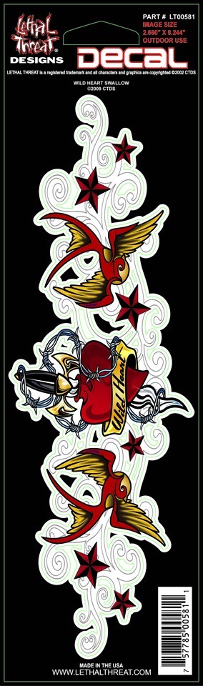 NEW LETHAL THREAT WILD HEART SWALLOW DECAL STICKER 3"x10" LT00581