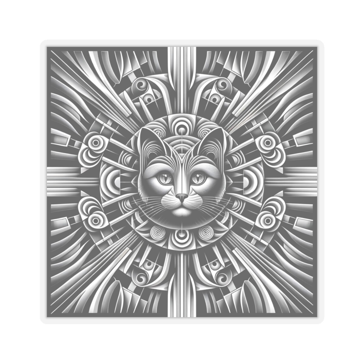 Sticker Optical Illusion Art Deco Cat Symmetry Design 2×2" 3×3" 4×4" 6×6" Retro