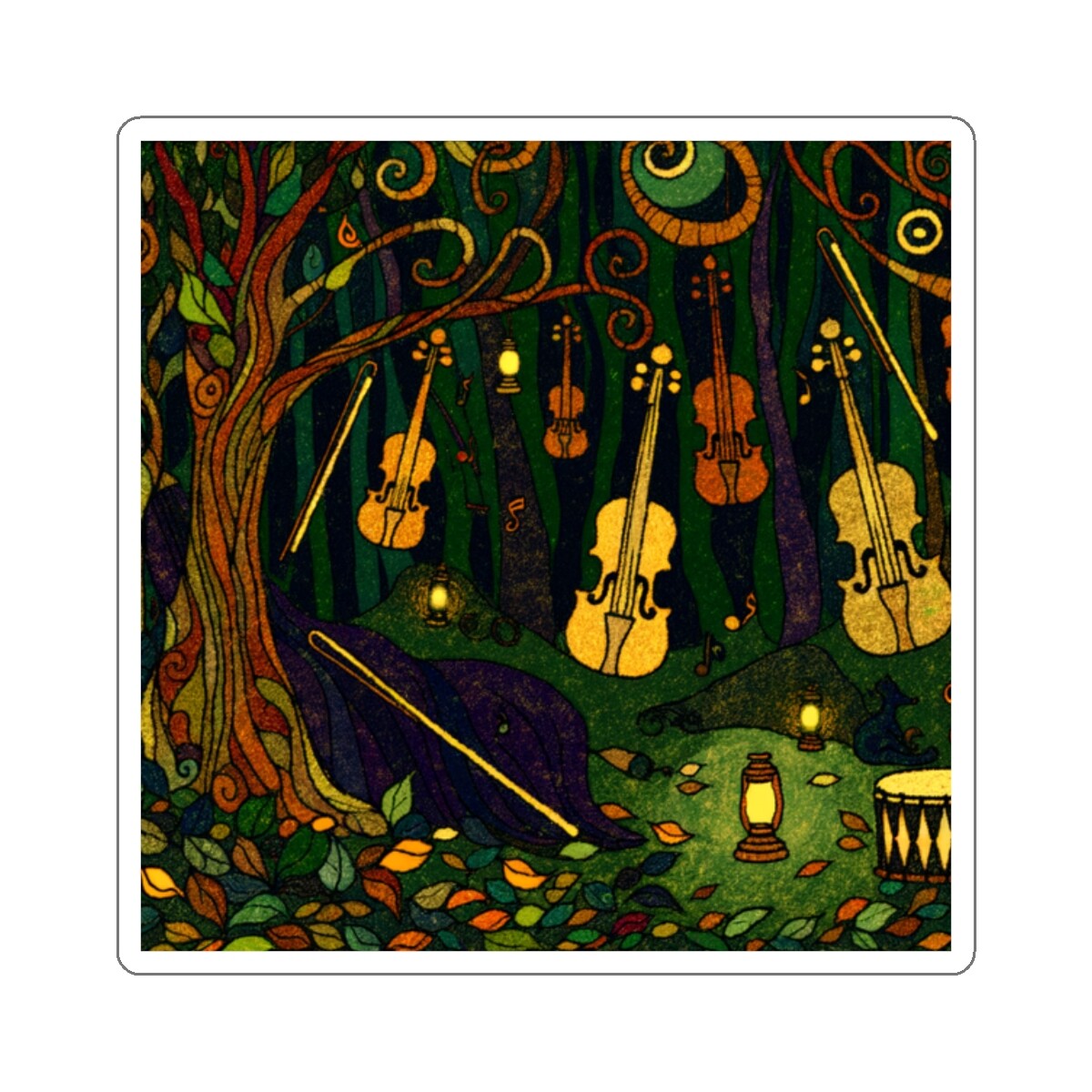 Sticker Enchanted Musical Instruments Vintage Style 2×2 3×3 4×4 6×6