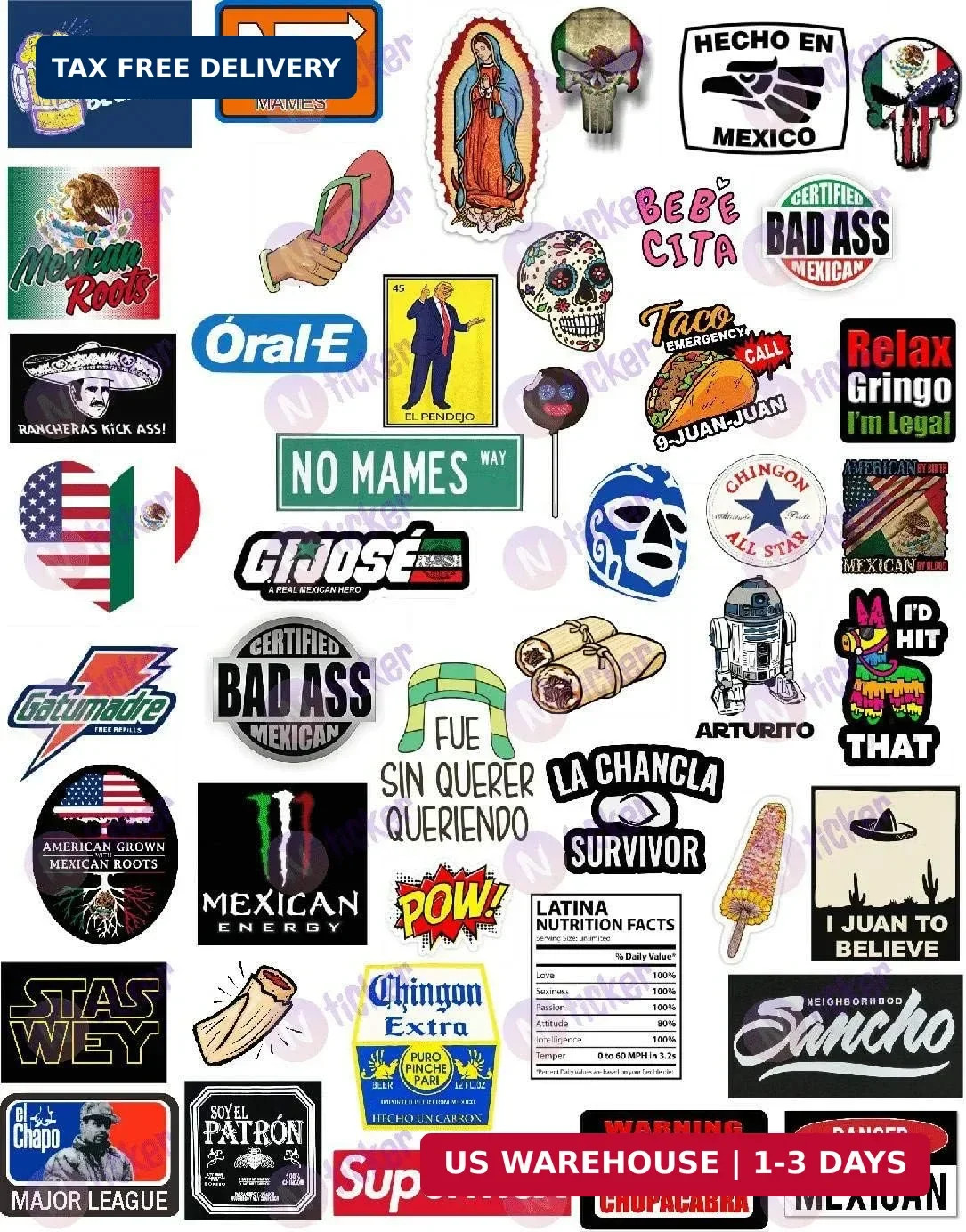 42 Mexican Stickers – Calcomanías Mexicanas para Carro, Laptop – 100% Vinyl Stic