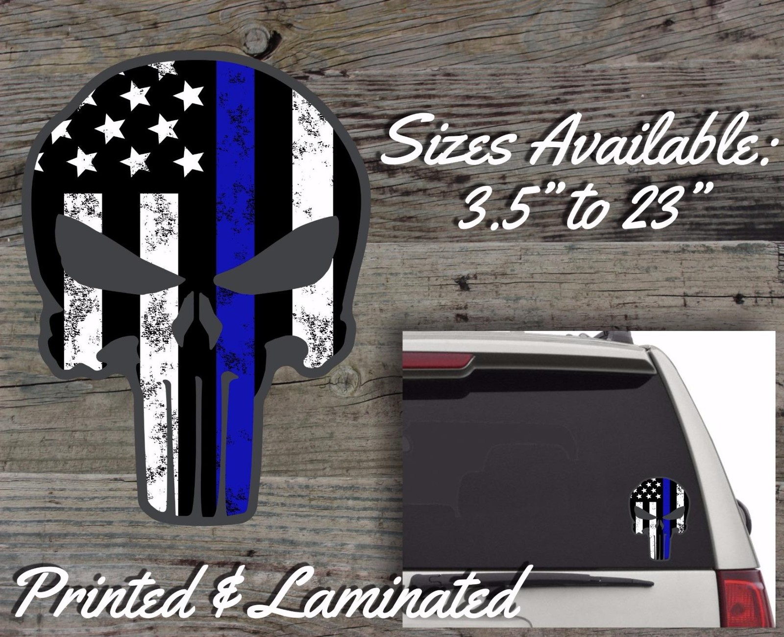 Punisher Skull American Flag Decal Sticker Sniper Blue Line LEO Police Support