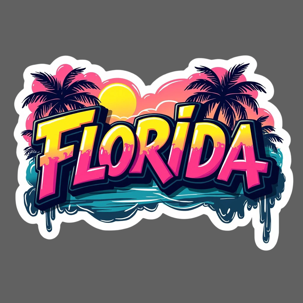 Florida Sticker Vinyl Decal Sunset Palm Beach Retro Travel Laptop Car USA