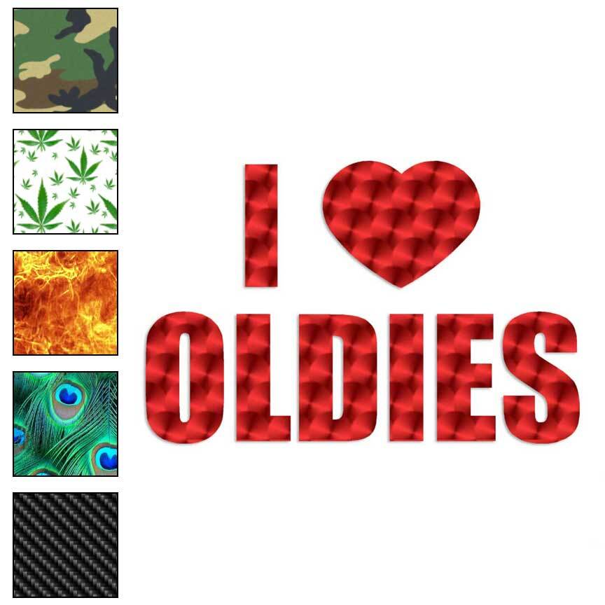 I Love Oldies Heart, Vinyl Decal Sticker, 40 Patterns & 3 Sizes, #3518