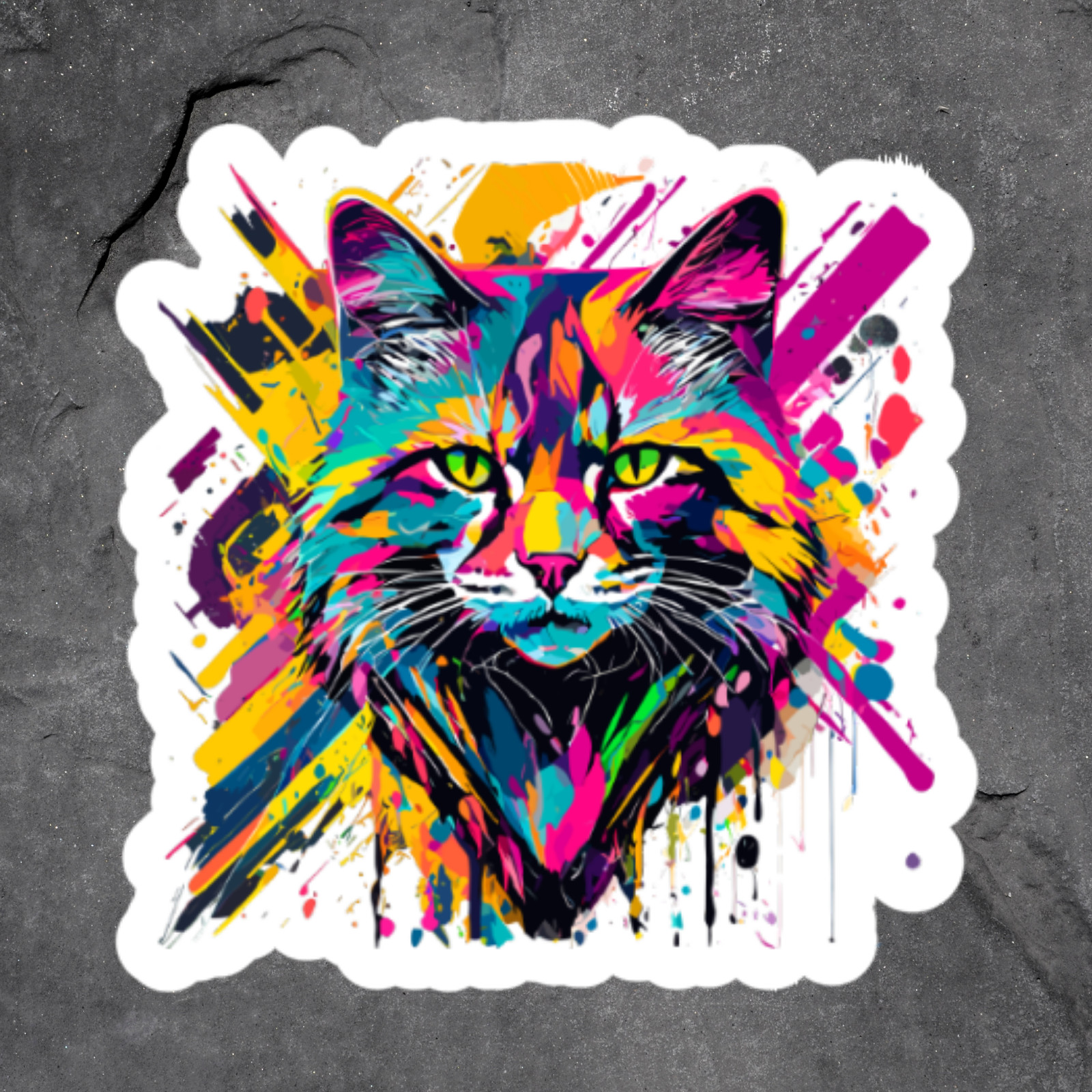 Cat Sticker Vinyl Decal Bright Color Splash Artistic Kitty Face Art