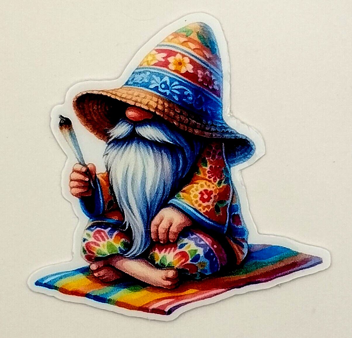 Weatherproof Gnome Weed Smoker Vinyl Sticker Laptop Hippie Retro Stoner