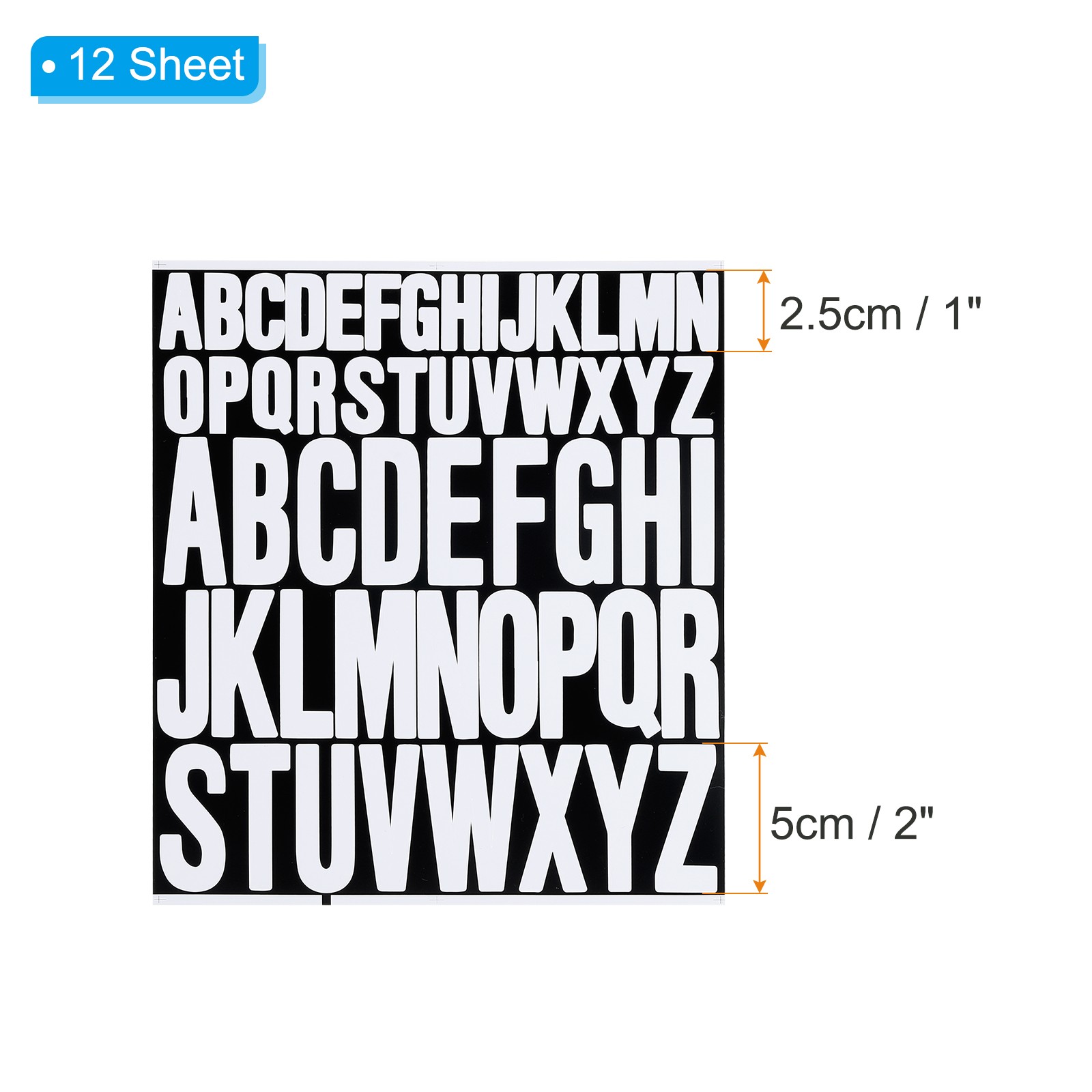 Letter Stickers 1" 2" 12 Sheets Self Adhesive Alphabet Sticker White