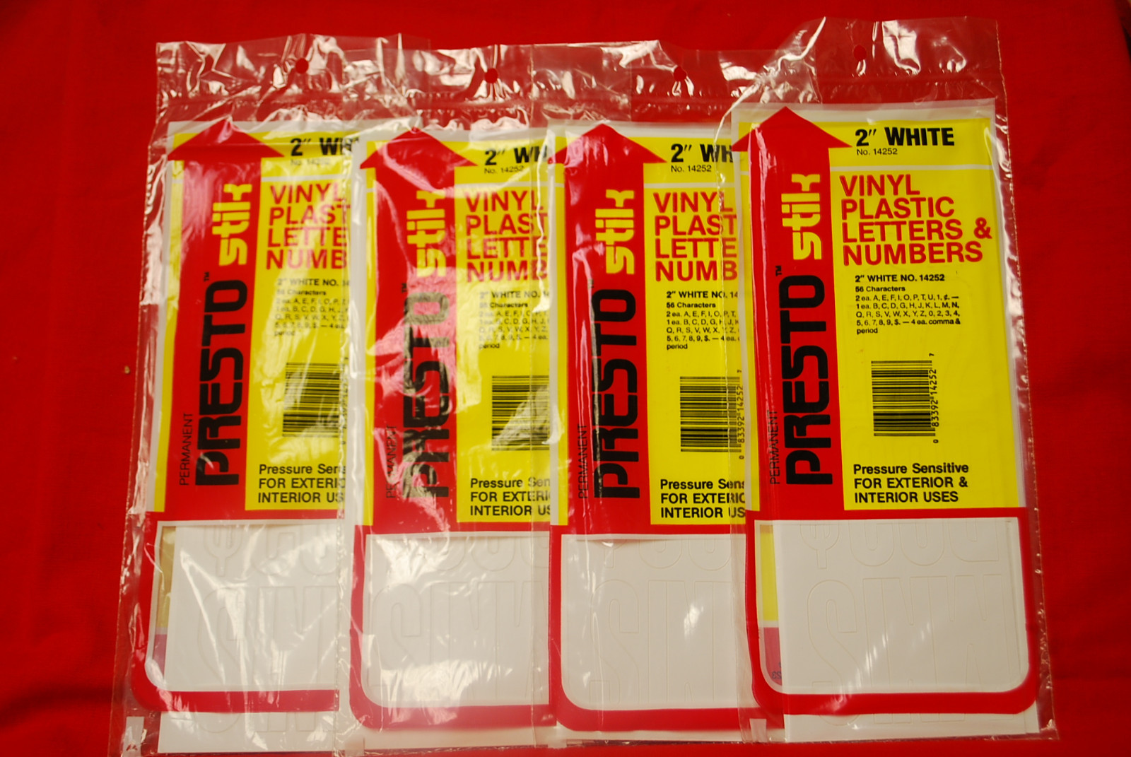 Presto Stik Vinyl Plastic Letters & Numbers 2" White Permanent #14252 S6478