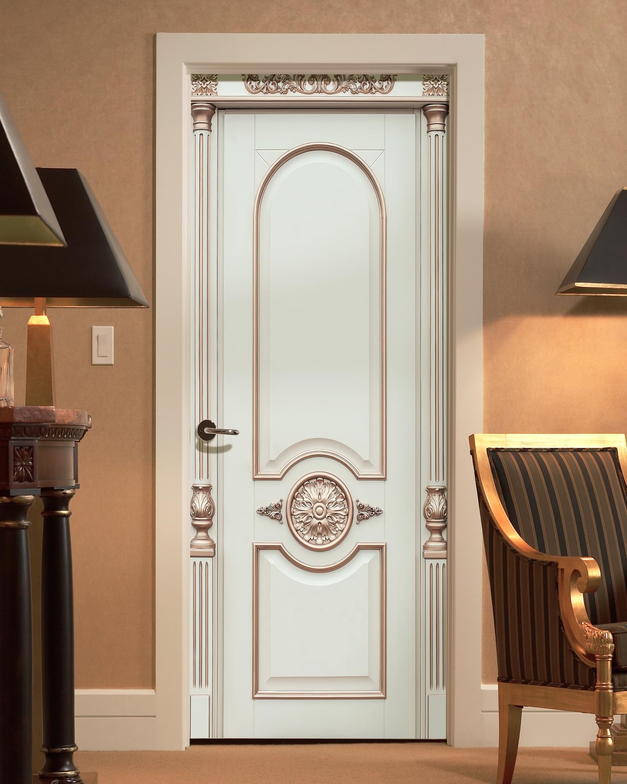 FLFK Door Wallpaper Sticker – Beige Vintage Door,Peel and 30" x 80", Mt5423