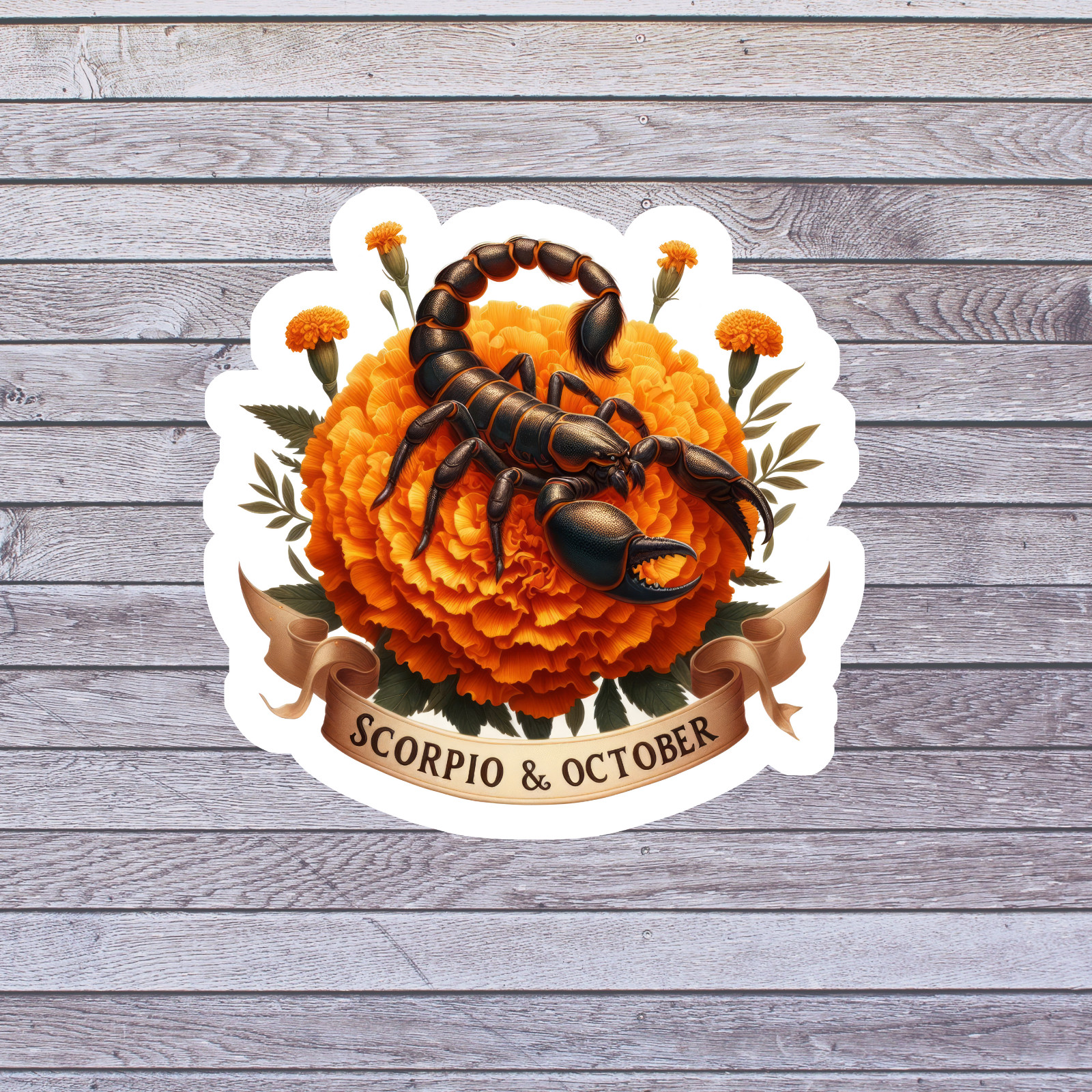 Scorpio sticker vinyl decal scorpion marigold flower zodiac october banner