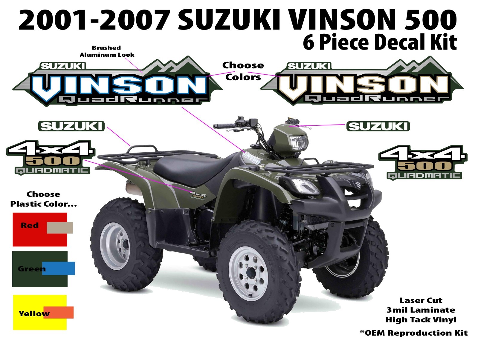 Suzuki Vinson 500 4×4 OEM ATV Tank Decal Sticker Emblem King Quad QuadRunner LTA