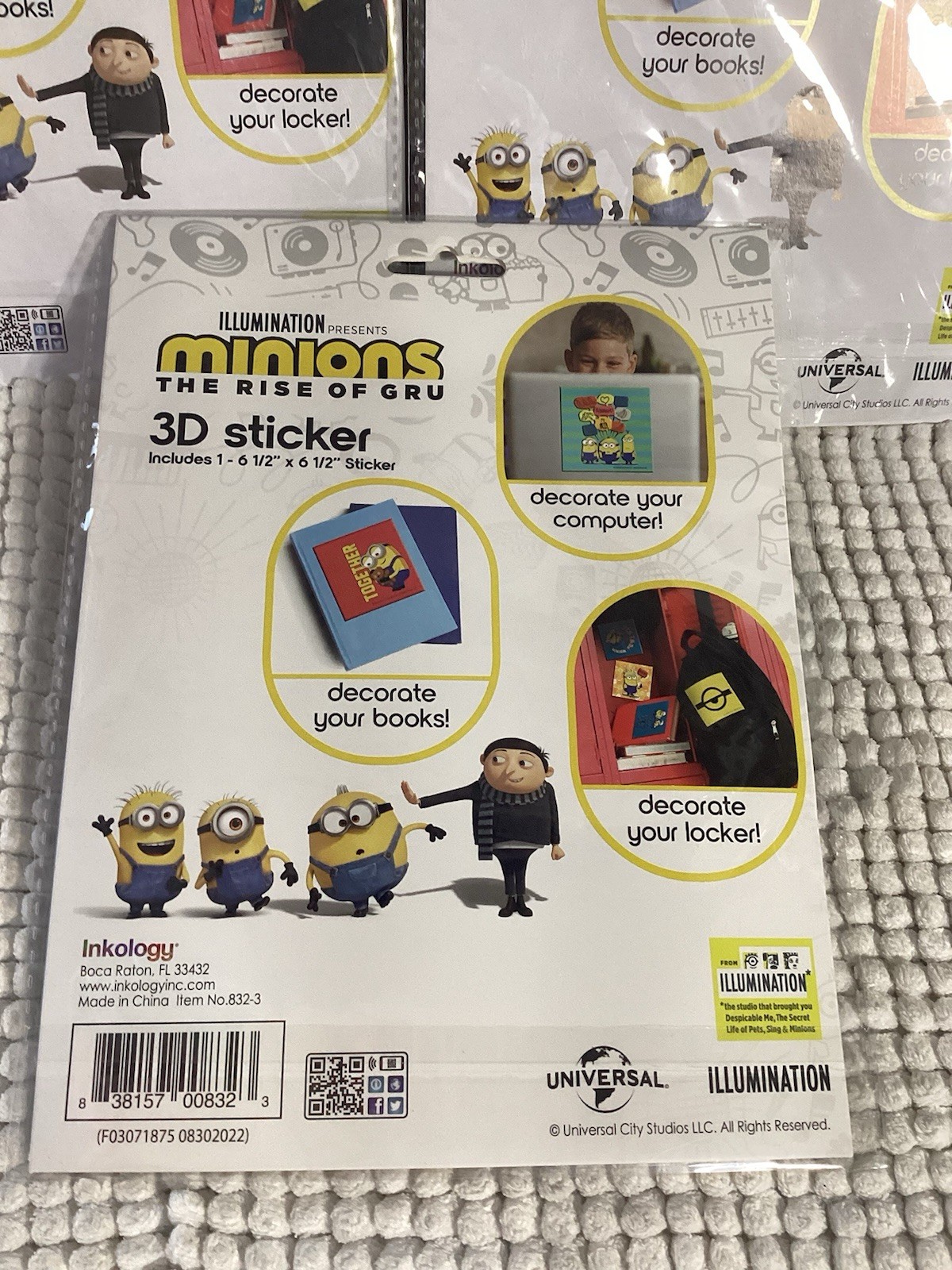 Minions Illumination The Rise Of Gru XL 3D Sticker Set New Sealed 6.5 x 6.5” Ea