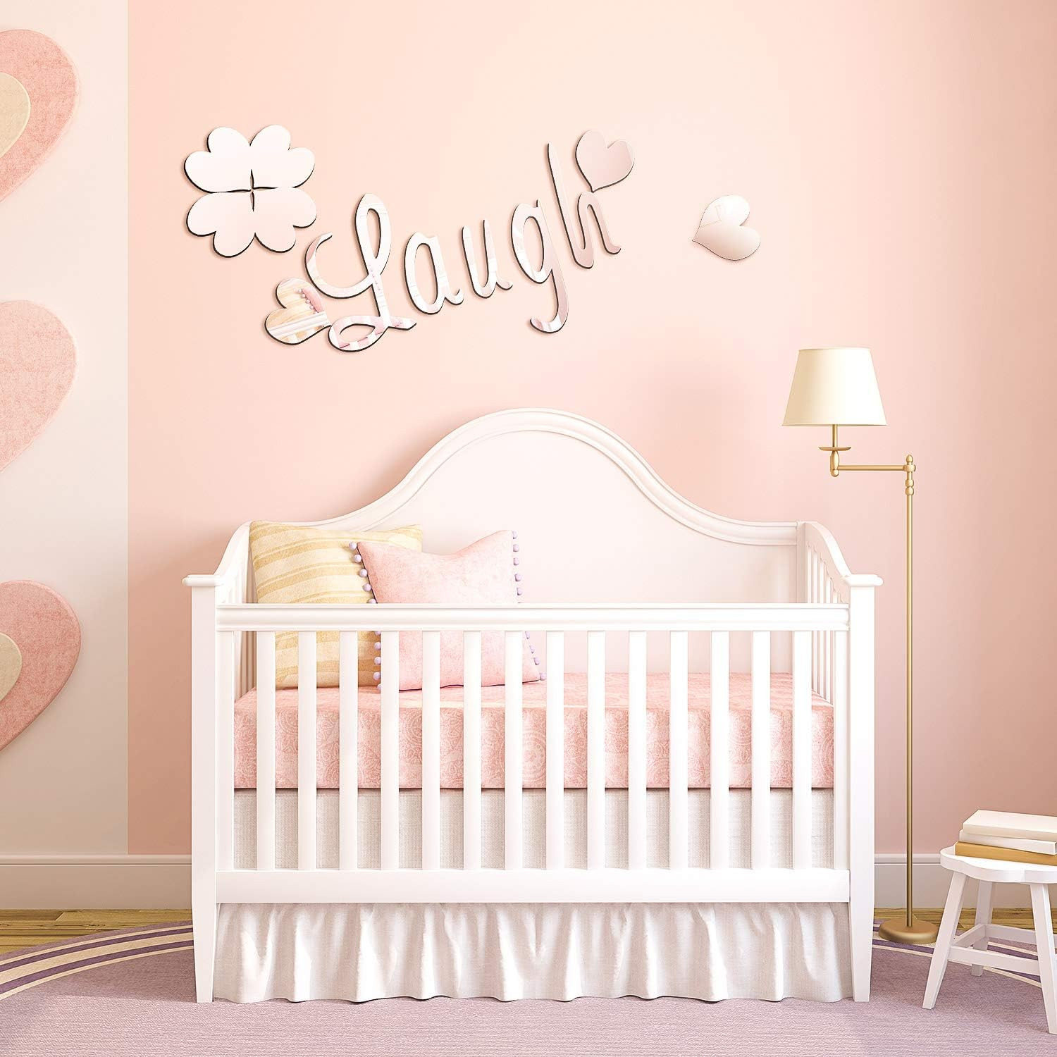 24 Pcs 3D Acrylic Mirror Wall Decor Stickers, Heart Letters Wall Decals, DIY Rem