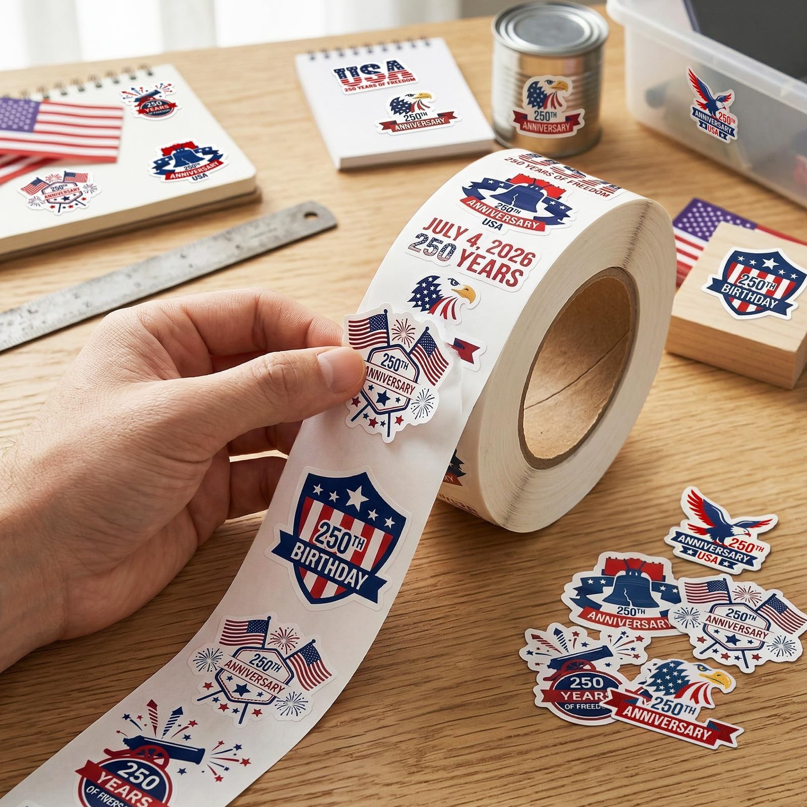 500 Pcs 250th Anniversary Stickers – 1.5" Patriotic Decals for July 4th, Scrapbo