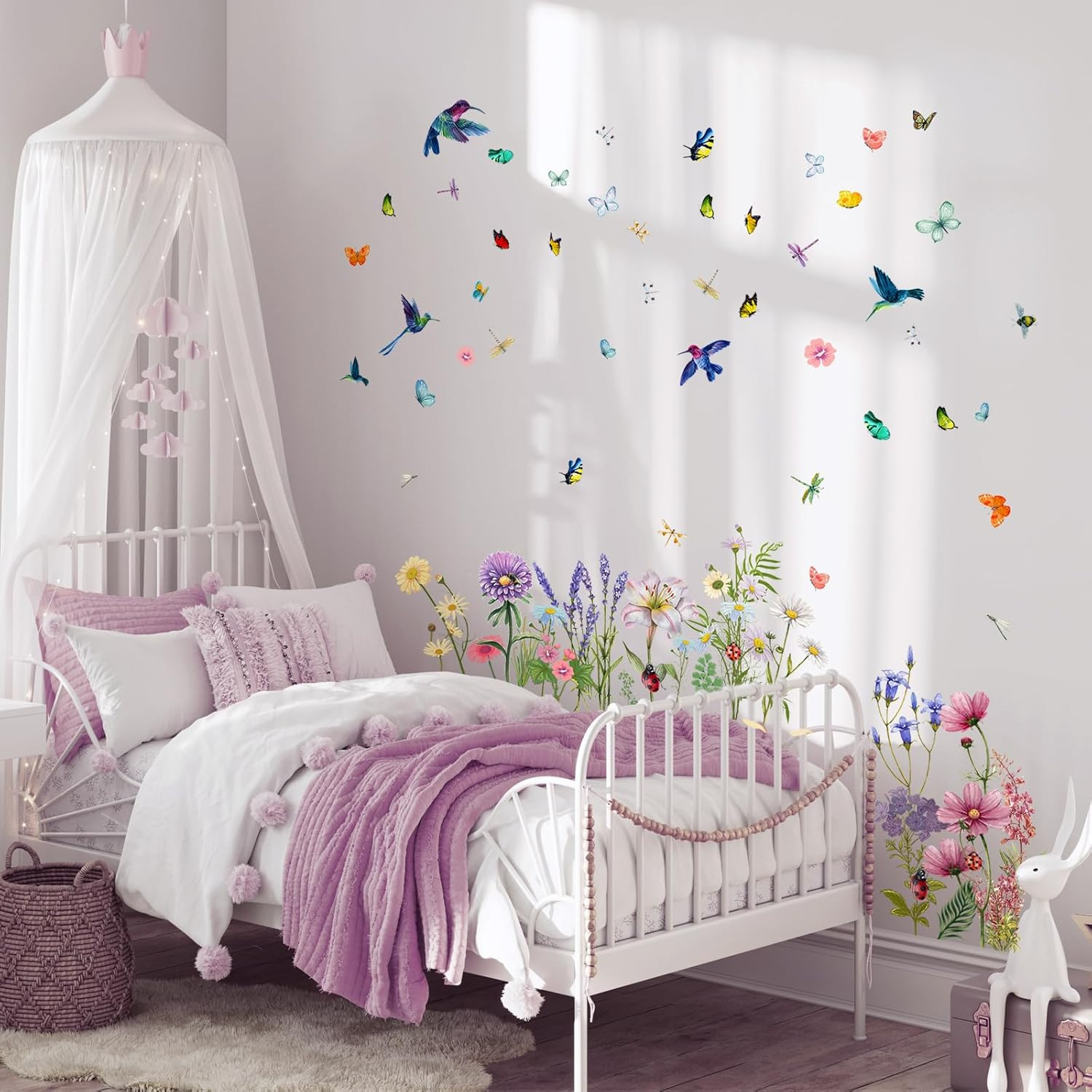 Flowers Butterflies Wall Decals Chrysanthemums Dragonflies Wall Stickers Peel an