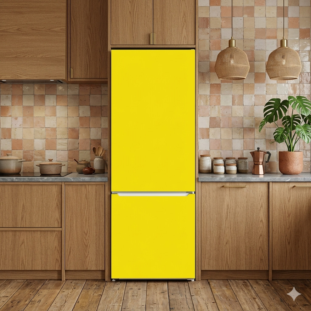 Light Yellow Fridge Wrap Self Adhesive Refrigerator Skin