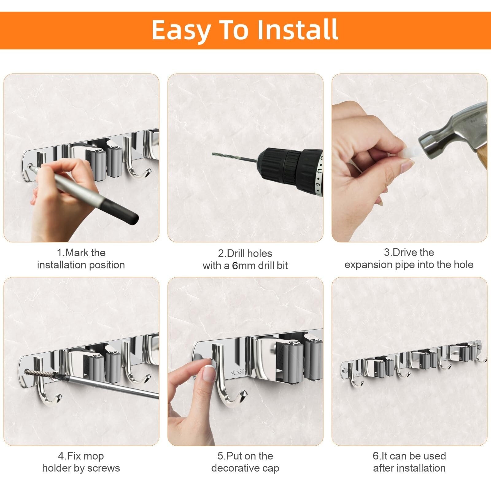 Mop and Broom Holder Wall Mount, Upgraded Broom Organizer Wall Moun… Fast Ship
