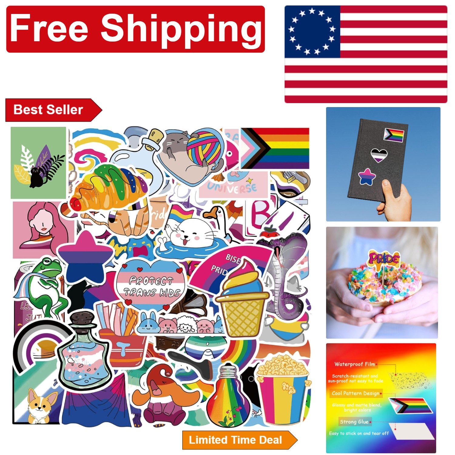 200 PCS Vibrant LGBTQ+ Pride Stickers – Waterproof Variety Pack for Expression