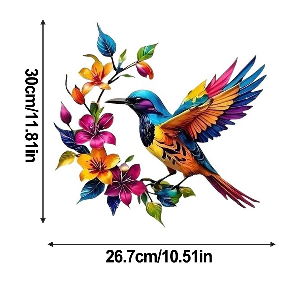 Metal 3D Hummingbird Wall Decor Colorful Design 11.8 x 10.5 Inches Weatherproof