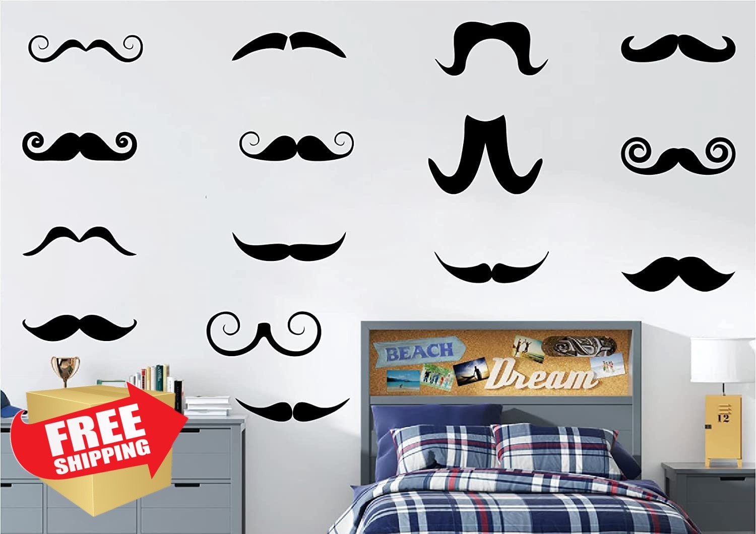 YUHASIDE Mustache Wall Decor Sticker Black