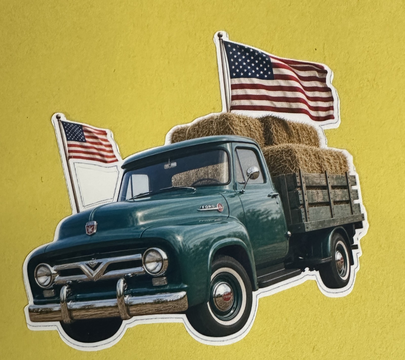 3 Inch Vintage Farm Truck Sticker Patriotic American Flag Hay Truck Vinyl Decal