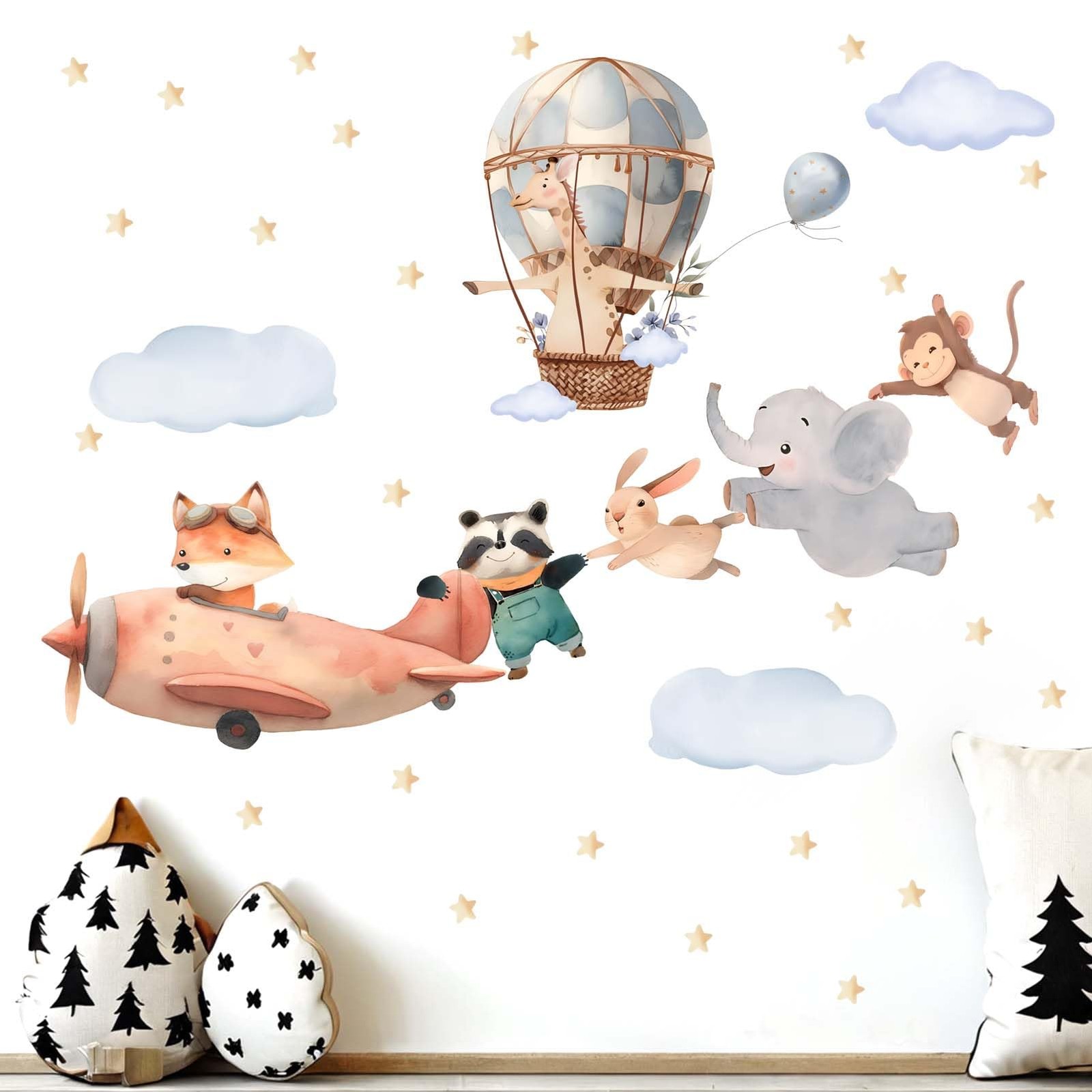 Animals Airplane Wall Stickers for Nursery: Baby Bedroom Wall Decals – Aircra…