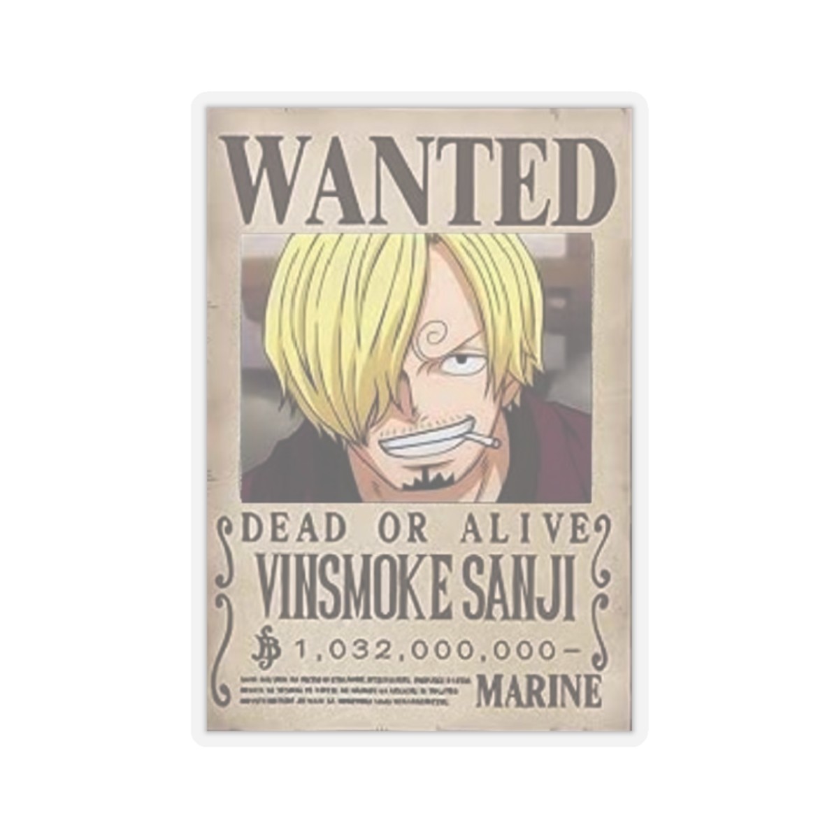 Autocollant Sanji – Avis de Recherche 🔥Sanji Sticker – Wanted PosterKiss-Cu