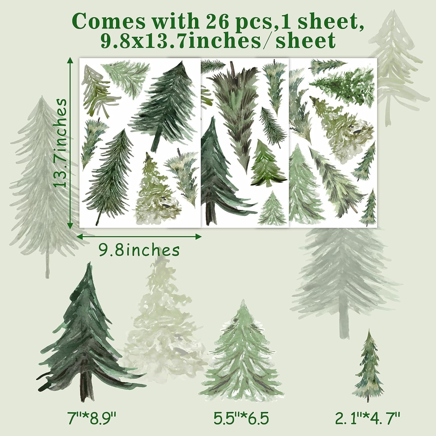 Charming Watercolor Green Tree Wall Decals – Ideal for Bedrooms & Living Rooms