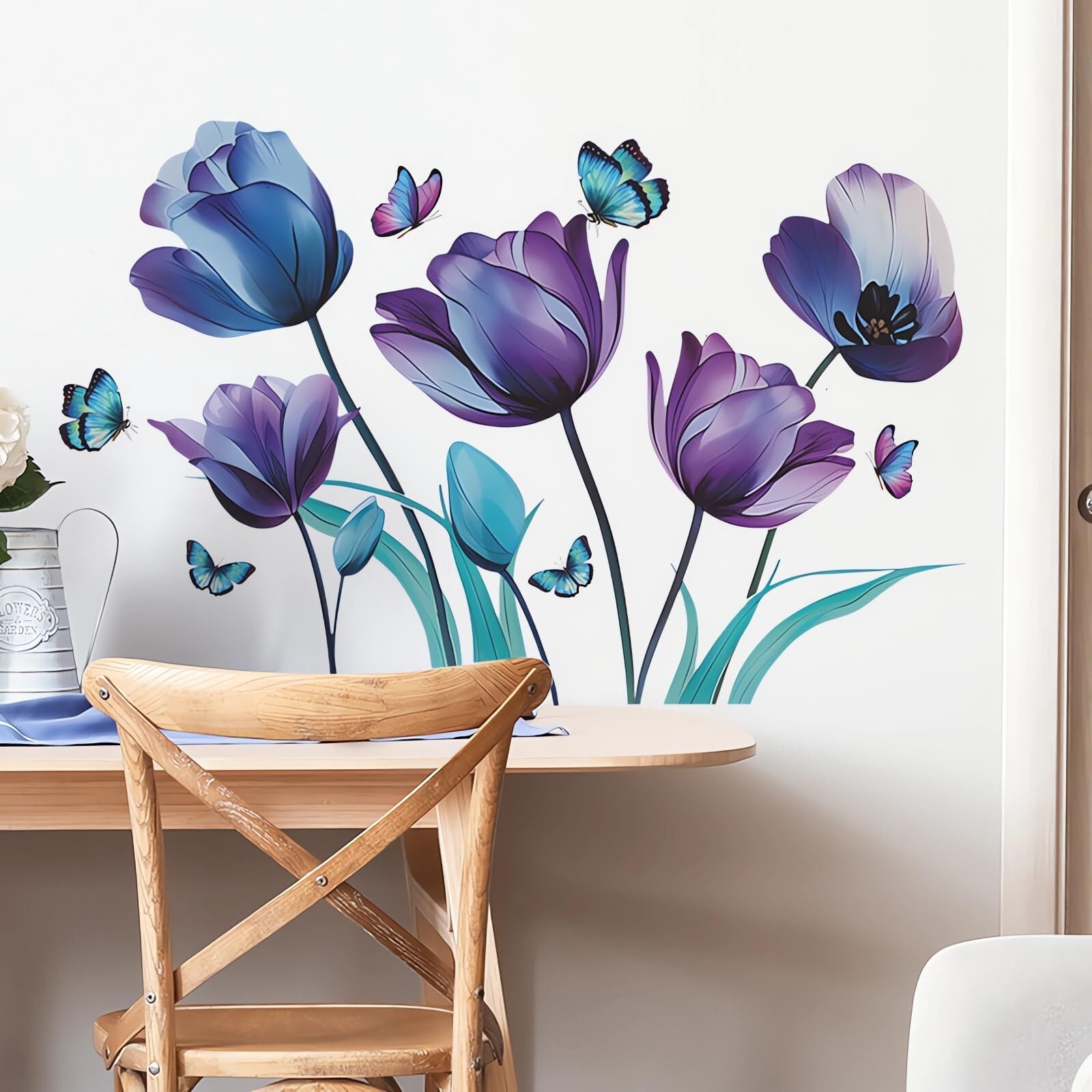 Blue-Purple Ink Rose Flower Butterfly Wall Stickers, sacinora Floral Art DIY …