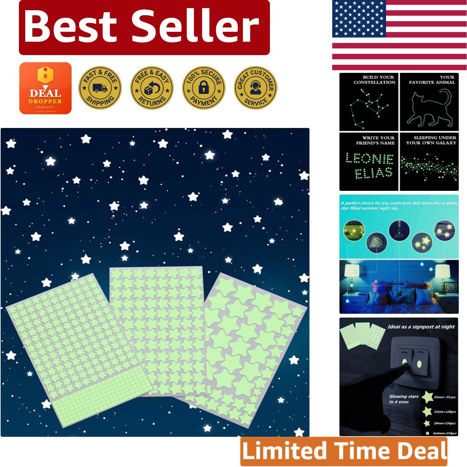 Enchanting Glow Stars Wall Decals – 452-Piece Kids Bedroom Set for Sweet Dreams