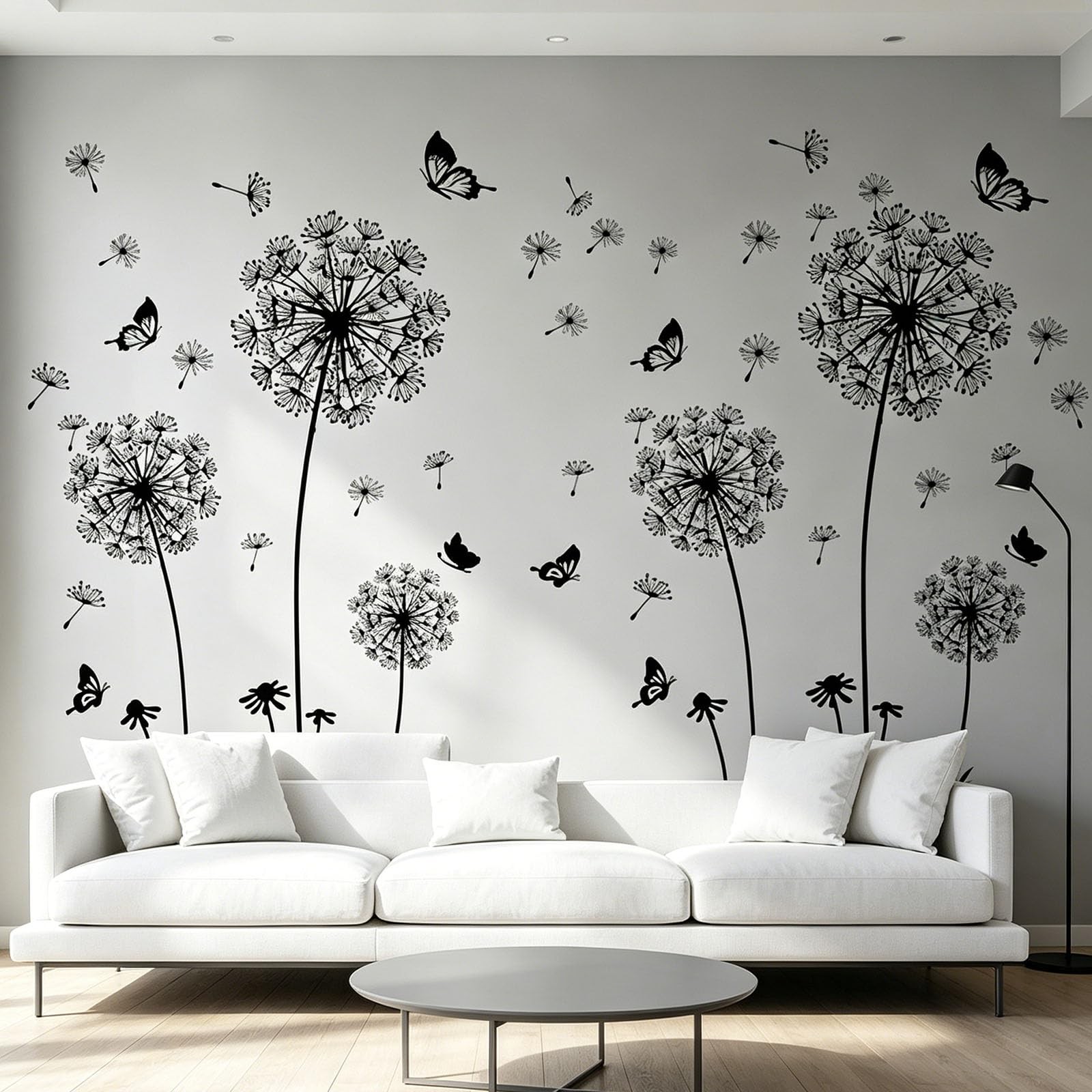 2 Set Dandelion Wall Decals, Flower Stickers, Murals With Butterflies for Bed…