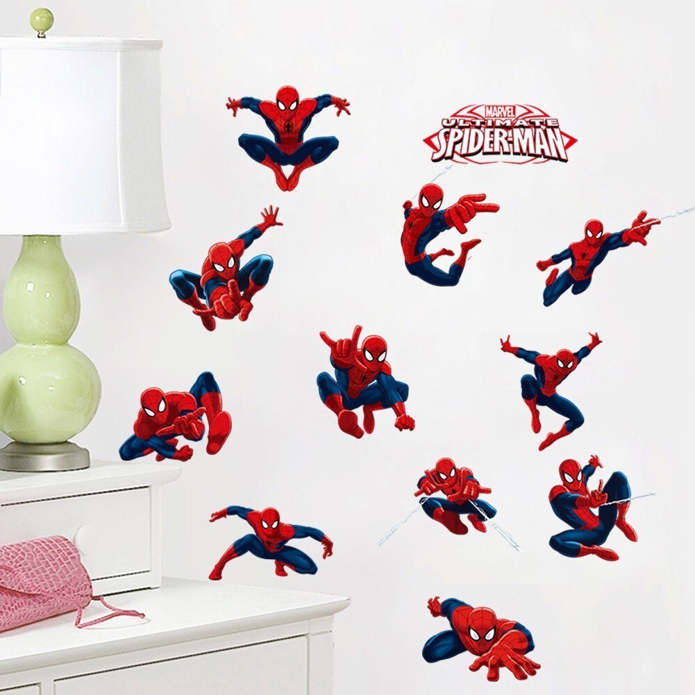 Cartoon Spiderman Wall Stickers Kids Nursery Boys Bedroom Decor Vinyl Decals