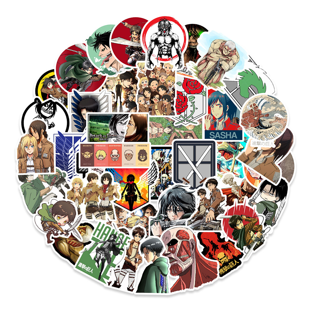 50 Pcs Stickers Attack on Titan Anime Skateboard Phone Laptop Car Luggage Vinyl