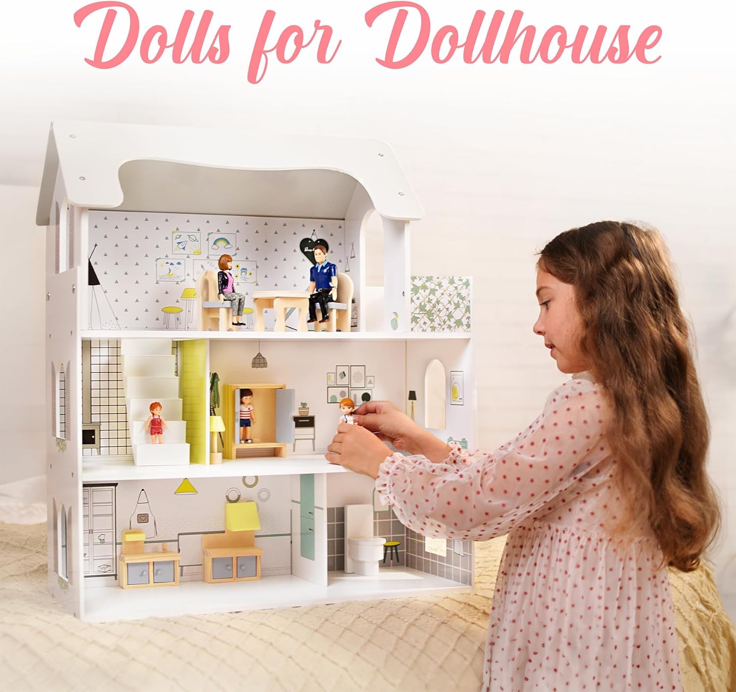 Family Dollhouse People – Doll House People Figures – 5 Poseable Action Figures